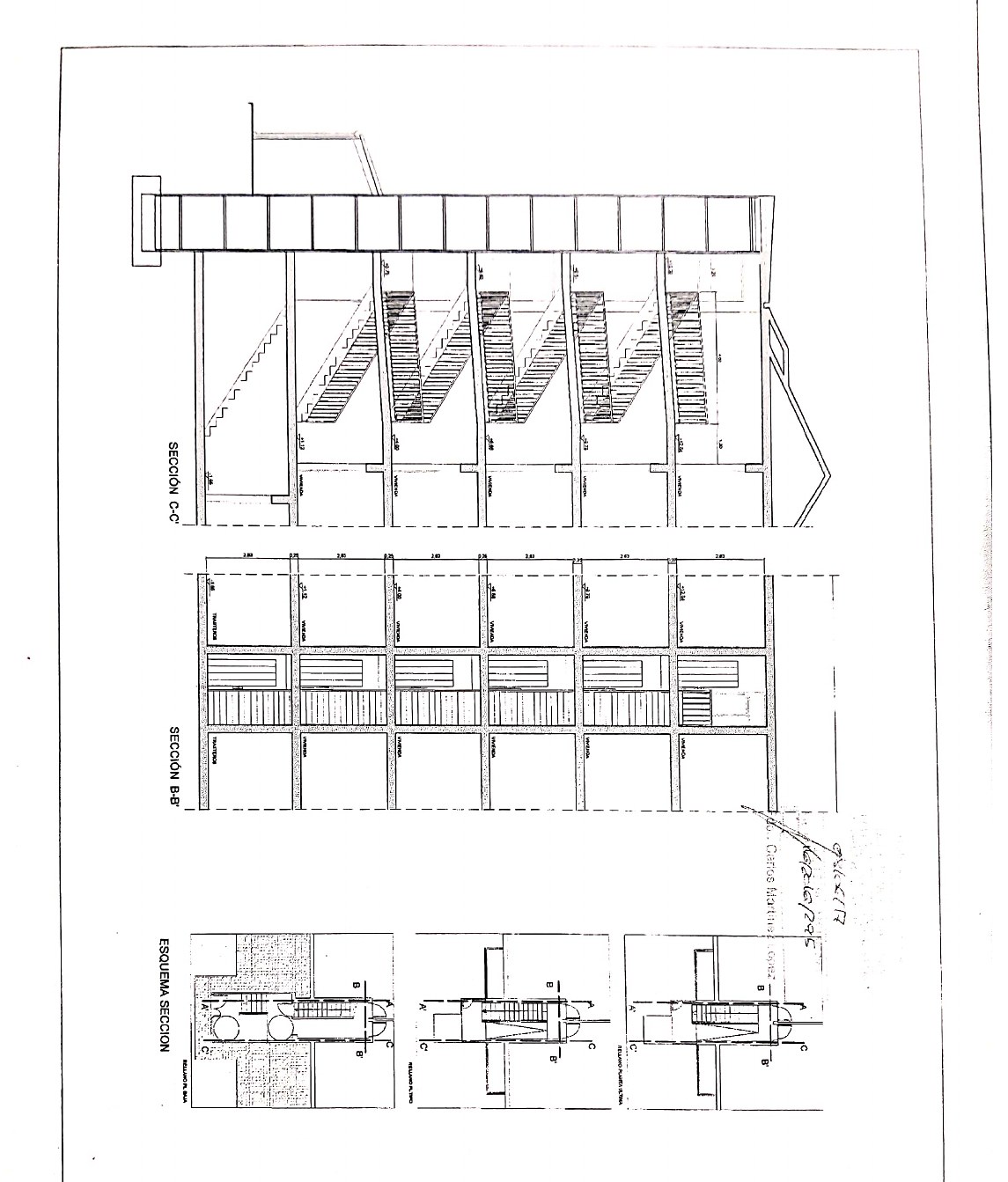 Plano de implantación del ascensor proyectado en Valleguerra 2